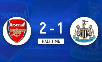 半场-阿森纳2-1纽卡 伊兰加闪击梅里诺破门枪手两分钟2球反超